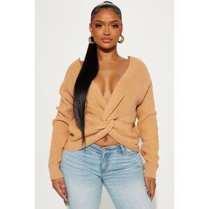 Fashion Nova Women’s Camel Falls Favorite Girl II Twist Knot Sweater Large